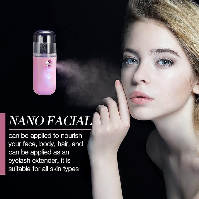 Honoson 2 Pack Nano Facial Mister for Lashes Sprayer,Black and Pink | USB Rechargeable Handheld Humidifier with Eyelash Extensions, 1 Oz Portable Sprayer Ideal for Makeup Skin Hydration