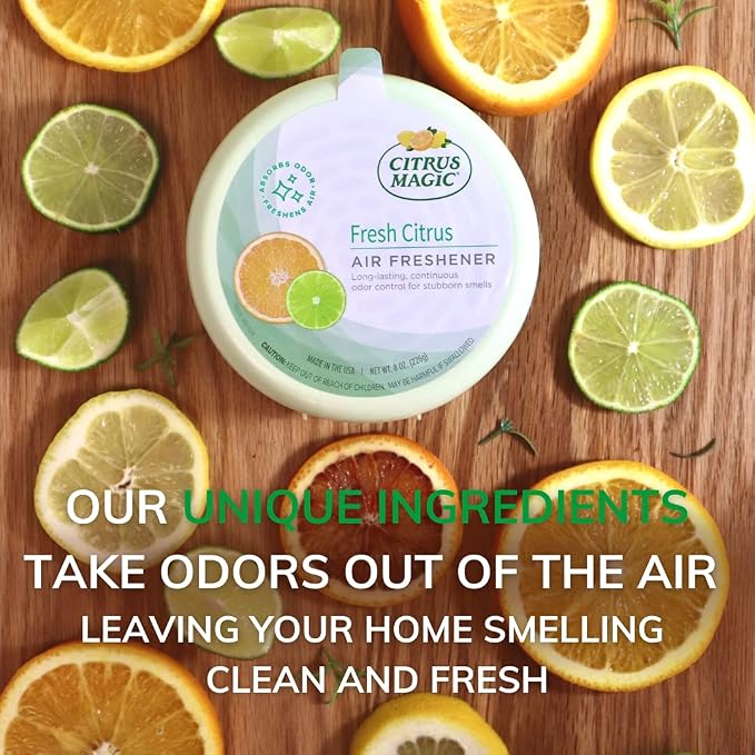Citrus Magic Solid Air Fresheners, Fresh Citrus, 8 Ounce, Pack of 6 | Odor Absorbing, Passive Diffusion, Odor Elimination Up to 4 Weeks Each, Ideal for Home
