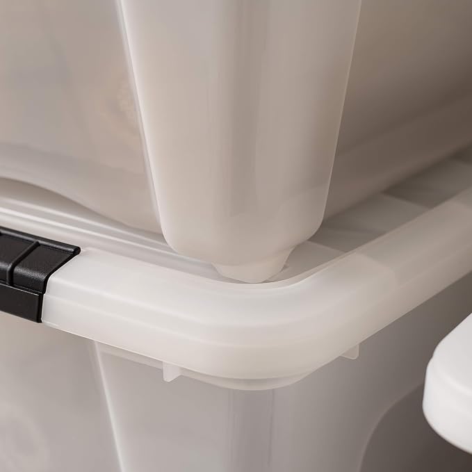 IRIS USA 6-Pack 32 Quart Storage Bins with Lids, Pearl | Conceals contents for a neat look, Ideal for linens, décor, closet essentials, and household supplies
