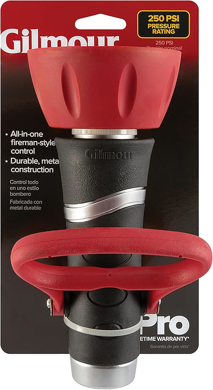 Gilmour Pro Twist Hose Nozzle, Fireman Hose Nozzle for Cleaning and Watering, Heavy Duty Garden Hose Nozzle with Adjustable Spray Pattern, Red | Fireman Hose Nozzle for Cleaning and Watering, Heavy Duty Garden Hose Nozzle with Adjustable Spray Pattern,...