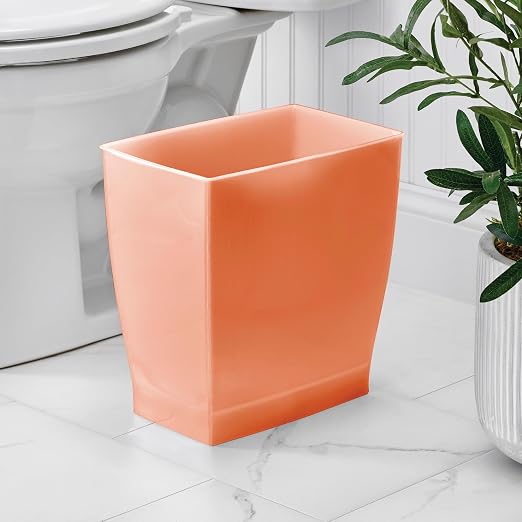 iDesign Small Plastic Bathroom Trash Can, Slim Rectangle, 2-Pack, Orange | Bedroom, Office, Dorm