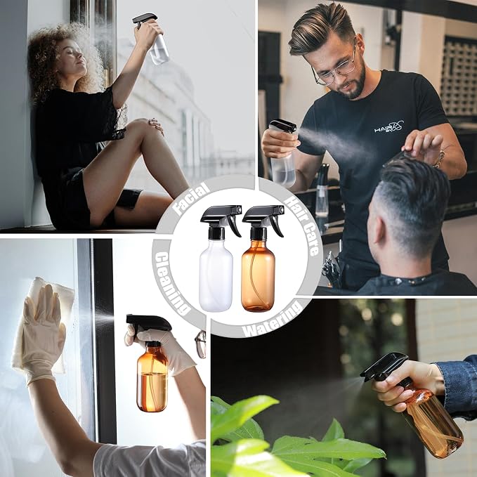 Spray Bottles 2 Pack 10 oz Refillable Plastic Squirt Bottle for Liquid | Fine Mist Water Spray Bottle with Adjustable Stream Nozzle BPA-free Spray Bottle for Hair, Plant, Cleaning, Pet Training