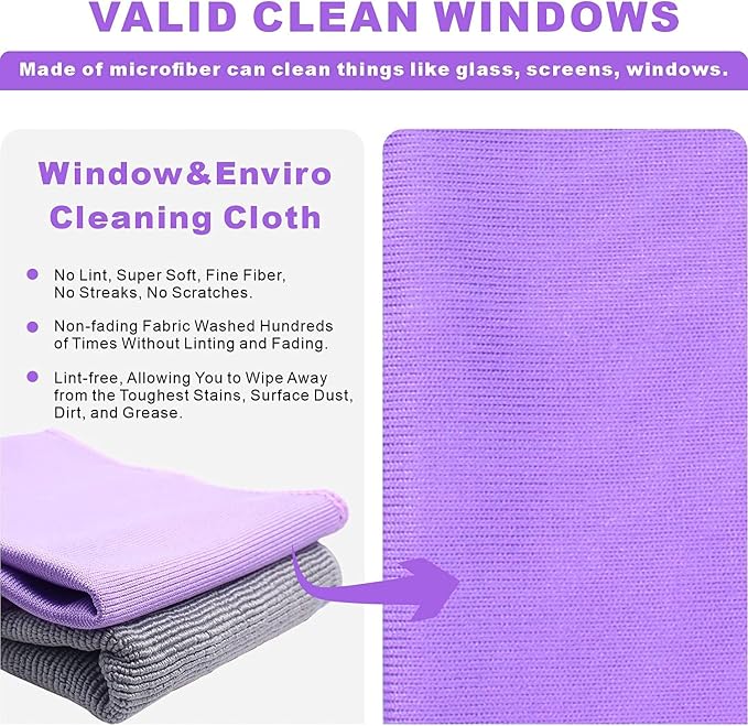 Longmann Set of 2 NΘrwex Basic Package Window Cleaning Cloth and Enviro Cloth Glass Cloth, Cleaning Cloth, Streaks Scratches Free (2 Purple and 2 Grey)