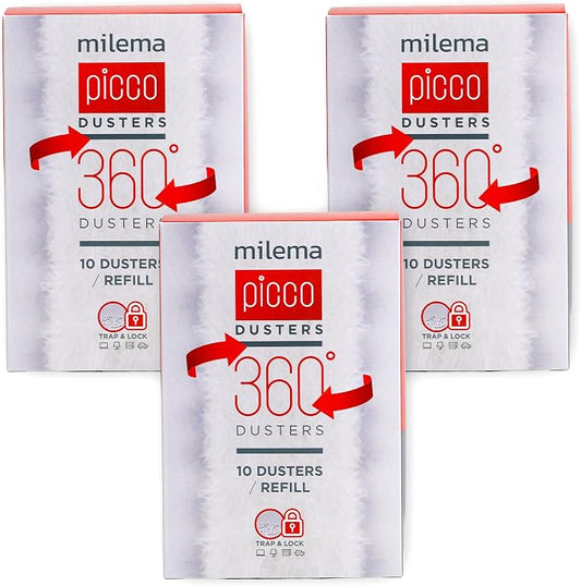 milema Picco 360 Microfiber Duster Refill Pads, White, 30 Count Refills | Double-Sided, 360° Cleaning, Easy Dust Pickup, Disposable Microfiber Refills