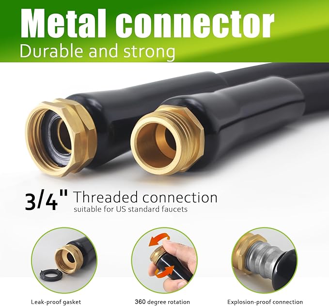 Garden Hose 25FT, Lightweight Flexible Water Hose | Solid Brass Fittings,10 Function nozzle, Wear Resistant, Non-Expandable, Yard, Lawn, Car Washing