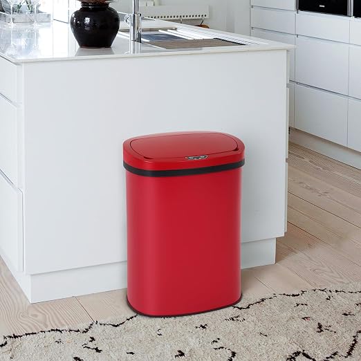 PayLessHere | 13 Gallon Stainless Steel Trash Can | Red | Automatic Touchless Lid with Motion Sensor | Kitchen Garbage Can with Waterproof Design | for Home, Office, Bathroom | Pack of 1
