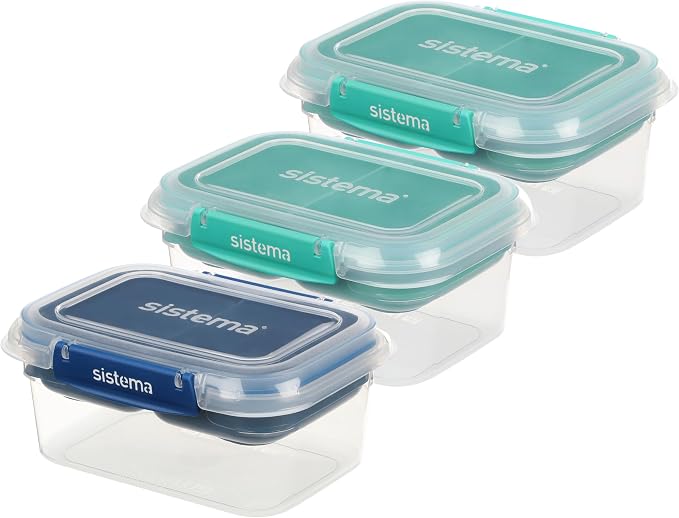 Sistema TO GO Stax Leakproof Food Storage Containers | 1 L | Airtight & Stackable Meal Prep Containers with Lids | Lunch Boxes | BPA-Free | 3 Count