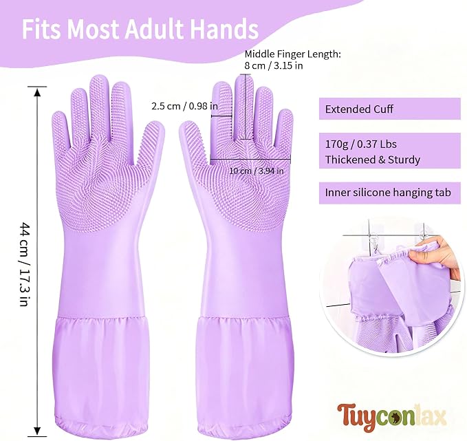 Long Sleeve Dog & Cat Washing Gloves, Pet Bathing Grooming Tool (Purple)