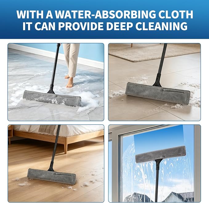 Rubber Floor Heavy Duty Squeegee Mopping Wiper Cleaning Set Long Handle | V-shaped blade design, Extended Telescoping Handle For Homes, Garages, Concrete Floors, Patios, and Window Cleaning.