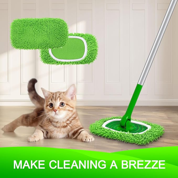 Reusable Microfiber Mop Pads Compatible with Swiffer Sweeper Mop | 4 Pack Dry Sweeping Cloths & Wet Mopping Cloths, Washable Chenille Wet Pads Refill for Mopping Floors (Mop is not Included)