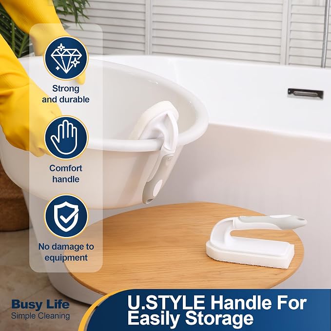 Yocada Handheld Cleaning Scrub Brush Set 2 Pack | Total 10 Hook-Shaped Scouring Pads Heavy Duty Cleaning Pads for Stubborn Stains Bathroom Kitchen Sink Tile Grout Clean