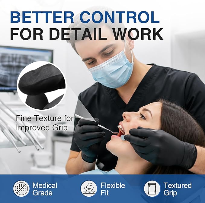 Schneider Black Nitrile Gloves, Gloves Disposable Latex Free, Powder Free | 3-Mil, Medical Exam Glove, Food Safe Gloves, Cooking Gloves, Cleaning Gloves