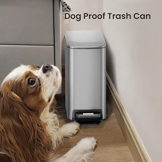 Cesun Small Bathroom Trash Can with Lid, 1.6 Gal, Soft Close, Sliver | Step pedal soft close, Slim 5.9in fits narrow spaces, Stainless steel, Anti-fingerprint, Removable inner bucket, Odor seal