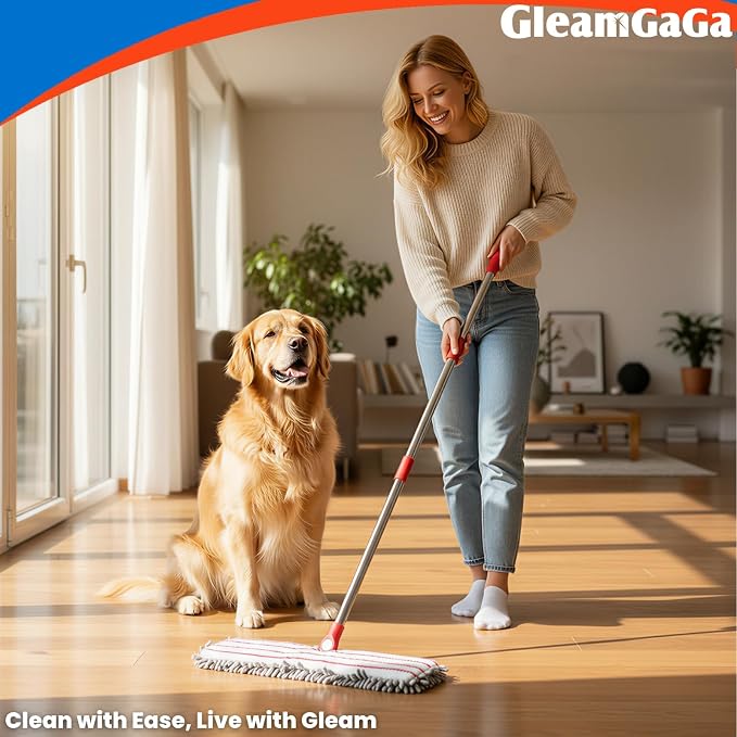 Microfiber Dust Mop for Hardwood Floor Cleaning, Laminate, Tile & Marble | 4 Washable Mop Pads, Dual-Sided Flip Mop, Wet & Dry Use, 62" Long Handle, Built-In Pad Cleaning Scraper
