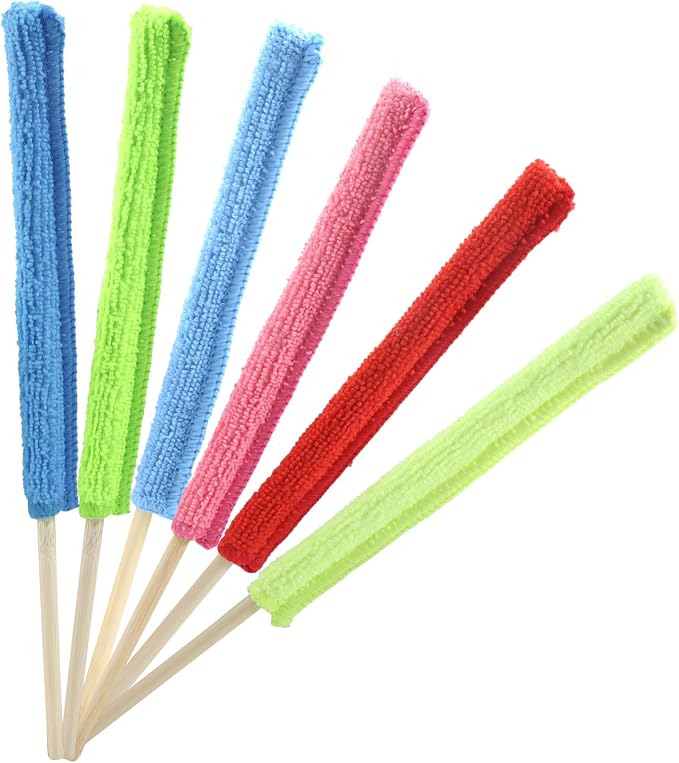 6 Pcs Microfiber Detail Duster Sticks | Mini Duster Crevice Cleaning Tool Kit, For Car Air Vents, Home Blinds, Fans, Windows, Small Spaces, Gap Dust Cleaner
