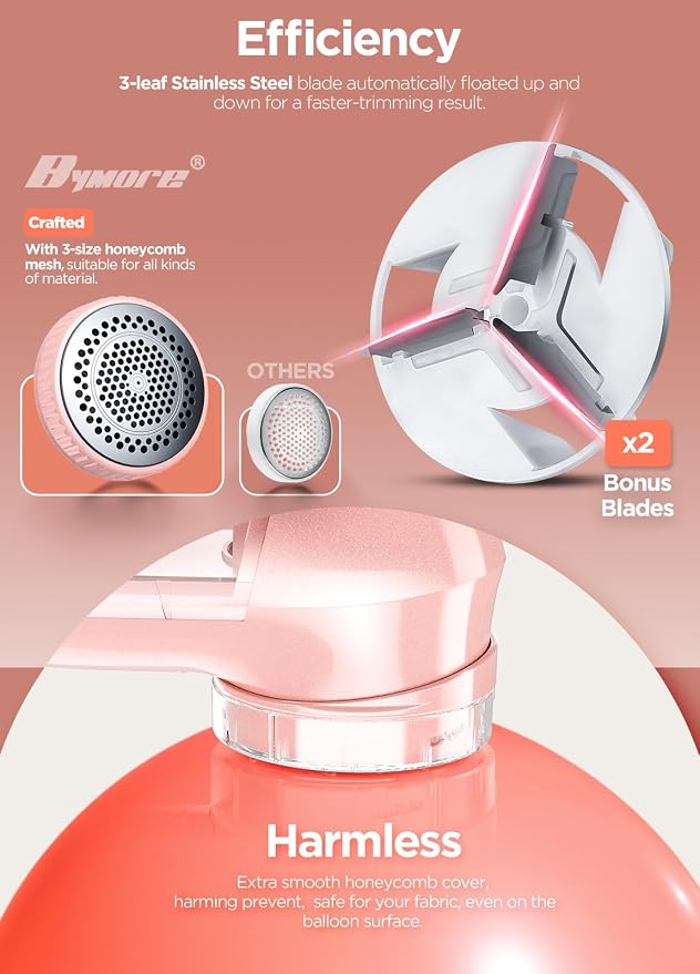 Bymore Fabric Shaver, Lint Shaver, Sweater Shaver for Clothes, Pink | Compact one-button design refreshes clothes quickly and fits easily in a bag for home, office or travel
