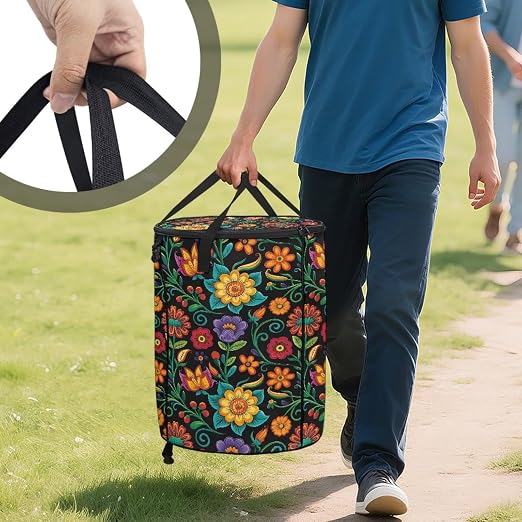BIGCARJOB Floral Blossoms Collapsible Trash Can Portable Tall Trash Can Oval Recycling Bin 22.83x17.71 Outside Garbage Bin Storage Bag with Clip and Zipper Lid