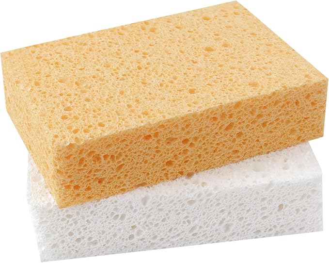 Extra Large Cellulose Kitchen sponges, 5.9" x 4.3" x 1.4", 2-Pack | Natural Cellulose Sponges for Cleaning & Household, Non-Scratch, Reusable and Biodegradable