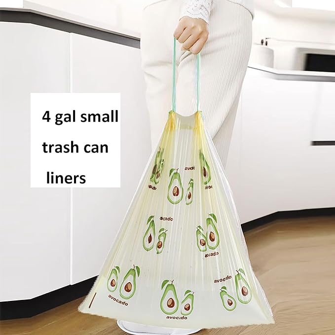 75 Counts 4 Gallon Trash Bags - 1.1 Mil Thick Drawstring small trash Bags for Bathroom, Kitchen, Bedroom, Office Toilet Home (Green-Yellow, 75Counts)