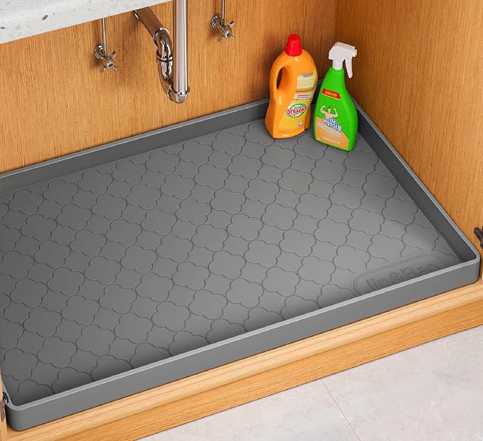 Jin&Bao Under Sink Mat 37" x 19" Waterproof Silicone Cabinet Kitchen Liner | Silicone kitchen cabinet protector, bathroom shelf liner, raised edge traps leaks, anti-slip, easy to clean & dishwasher safe