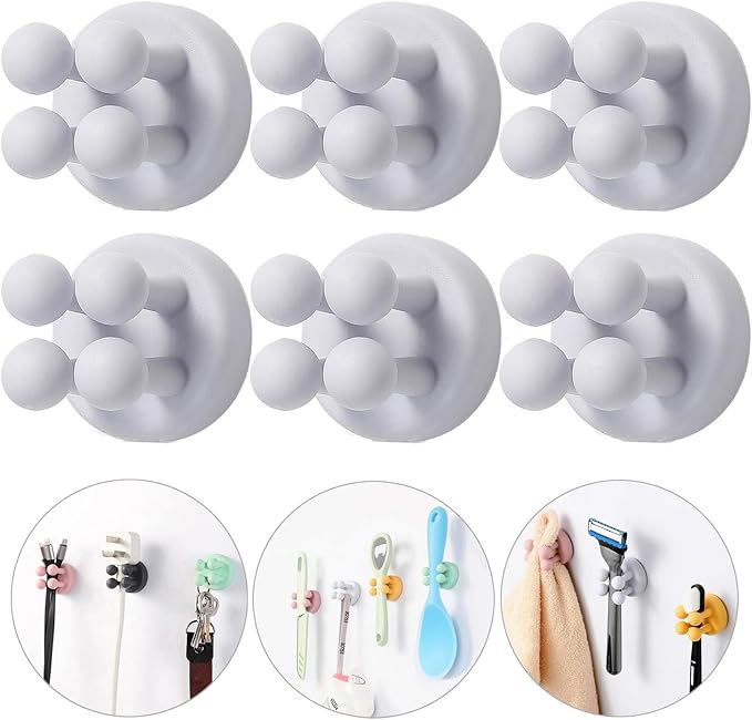 iBetterLife 6Pcs Toothbrush Holders for Bathrooms - Self-Adhesive Wall Mount to Mirror for Clipping & Hanging Shower Razor Towel Plug Cable, Utility Hooks for Home Kitchen Office Dorm Room Essentials
