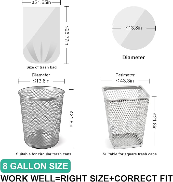 Medium 8 Gallon Trash Bags Unscented, 0.94 Mil, Clear, 120 Count | 30 Liter Garbage Bag, Plastic Waste Basket Can Liners, Thick, Leakproof, Tear Resistant, for Bathroom Office Kitchen Bulk
