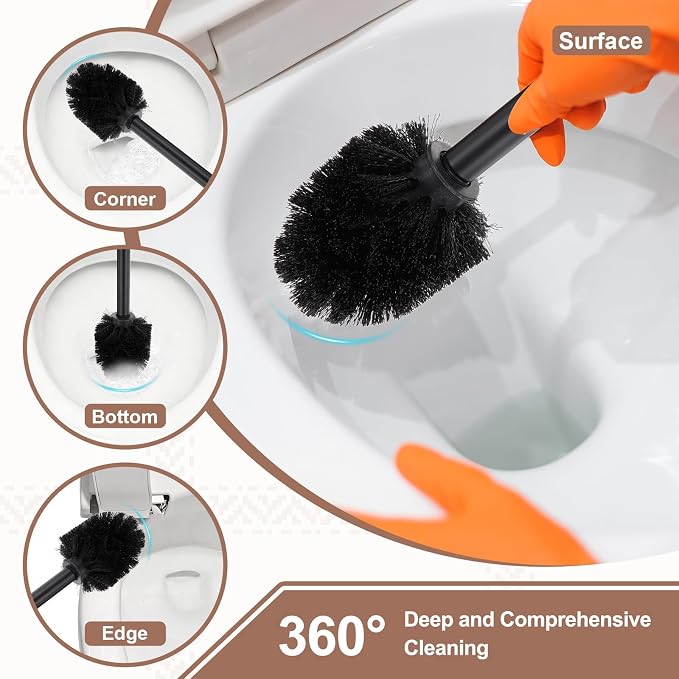 uxcell 2 Pcs Toilet Brush Set Replacement Head, 9.8 Inch Toilet Brush Refills with Handle, Bathroom Cleaning Tool Restroom Accessories for Bathtubs Bathroom Home Apartments Office, Black