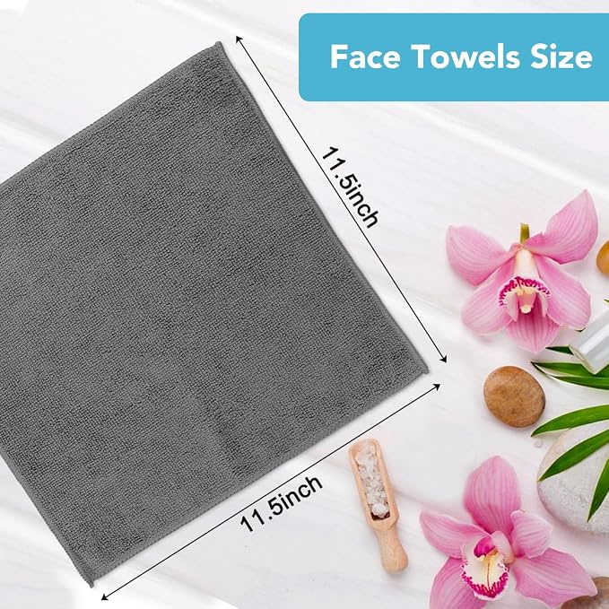 Orighty Wash Cloths, Face Towels 12x12 Inch 20 Pack | Soft Quick-drying Grey Washcloths, Multi-Purpose Microfiber Face Cloths for Bathroom, Gym, Spa, Hotel, Travel