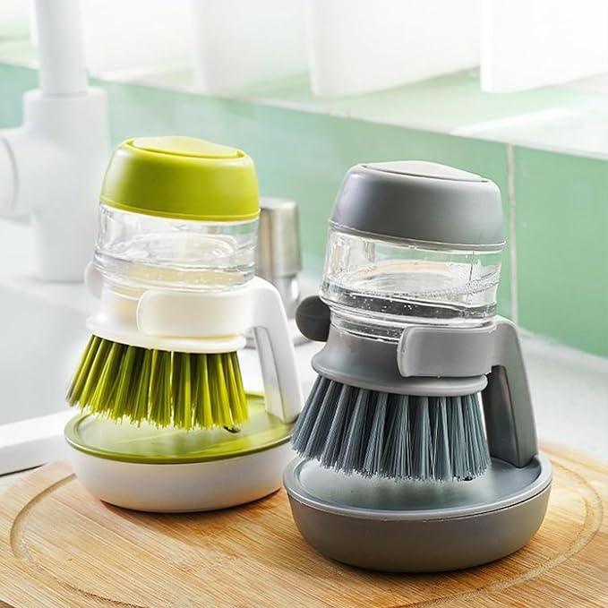 Soap Dispenser Dish Brush,Soap Dispenser with Dish Brush and Storage Bracket, Easy to Clean Kitchen Utensils and Sink, Gray