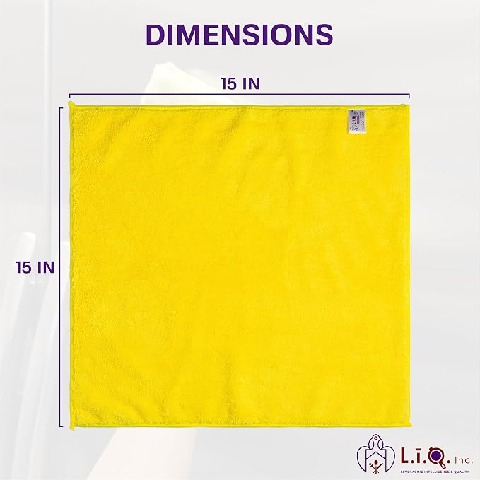 L.I.Q. Microfiber Cleaning Cloths, Reusable and Lint-Free, Pack of 12 | 4 Types of Microfiber Cloths for Cleaning: Coral Fleece, Glass, Fishscale, Long Pile (3 Each), Easy to Wash, Durable Quality
