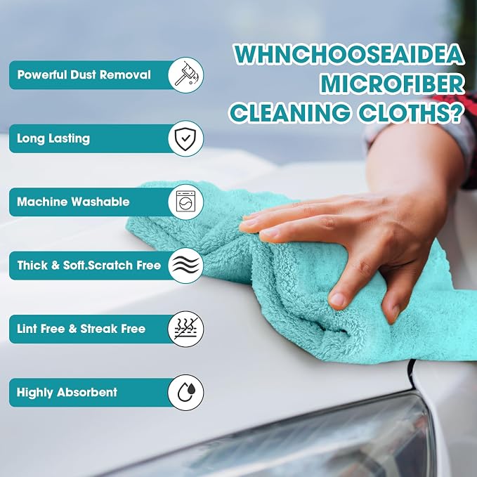 Shimeyao 30 Pcs 16 x 16 Inch Edgeless Microfiber Plush Towels for Cars Detailing Drying Wash Polishing Absorbent Cleaning Cloths, 500 GSM (Teal Blue)