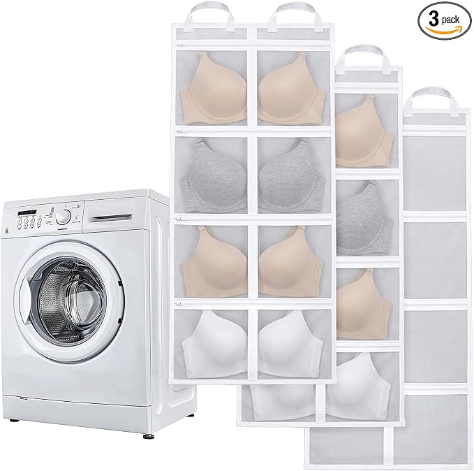 3-Pack Bra Laundry Bags for Washing Machine | Extra Large 39" x 16" | Holds 12 Bras (A-D Cups), 4-in-1 Wash, Dry, Store & Dust-Proof Mesh Bags for Delicates, Lingerie Care & Travel Accessories