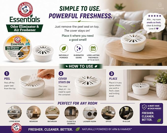 Arm and Hammer Air Freshener 2pk Bundle Lavender Vanilla & Linen Fresh 8oz | 2 pack Closet Air Freshener Essentials, Room and Closet Odor Absorber and Eliminator with Baking Soda and Activated Charcoal