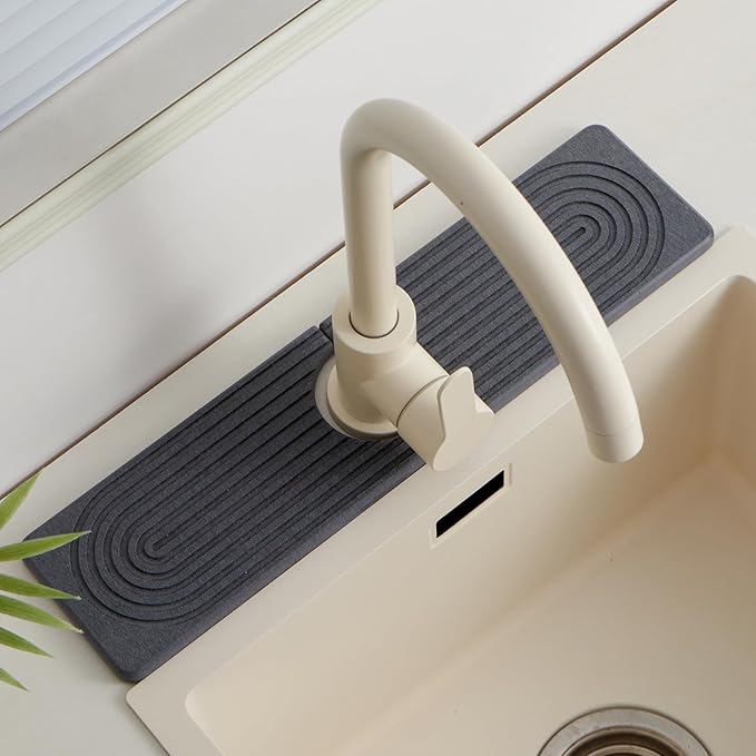 20in Fast Drying Stone Faucet Mat for Kitchen Sink splash guard Diatomite | Sink Splash Guard Water Absorbing Stone Tray for Sink, Counter Protector Matt for Kitchen & Bathroom