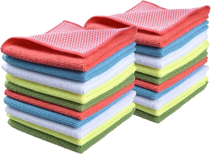 Dish Cloth for Washing Dishes Kitchen Washcloth Cleaning Cloth | 12x12inch 20pack Kitchen Towels Rags, Microfiber Cleaning Cloths, Wash Cloths with Poly Scour Side, Wholesale, Assorted
