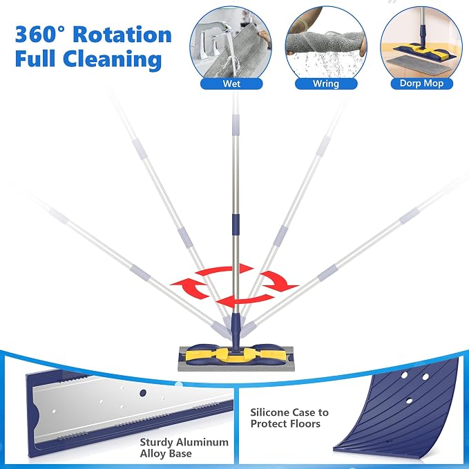 Microfiber Mops for Floor Cleaning: Flat Hardwood Floor Mop 4 Washable Pads | 59" Adjustable Handle, 360° Rotating Head, Commercial Dust Mop for kitchen Bathroom Tile Laminate Wood Vinyl Multi-surface