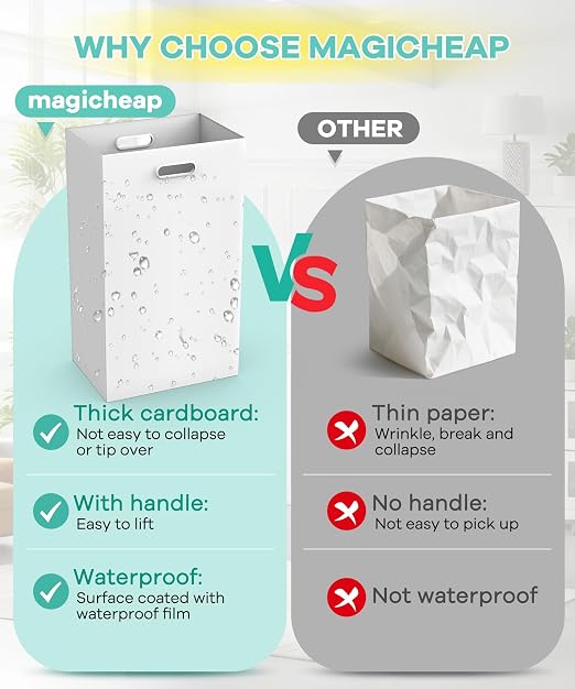 4 Pack 13 Gallon Disposable Trash Cans,13.5" L x 10.0" W x 21.7" H, White | With Handle, Large, Collapsible, Thick Recycled Cardboard, Recycling Bins for Parties Events Camping