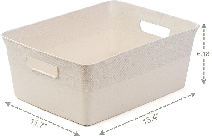 BINO | Plastic Storage Bins, 13 Liter - 3 Pack, Natural | THE BRAIDED COLLECTION | Plastic Bins for Organization | Woven Storage Baskets for Organizing | Pantry Shelf Organizer Basket Container Bin