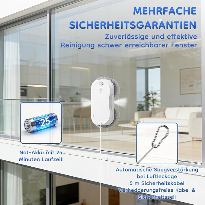 2026 Updated Window Cleaning Robot - Enhanced Battery, Max 6400Pa, Path Planning, Anti-Slipping, Edge Detection, Window Cleaner Robot for High-Rise Windows (2 pairs of nozzles, 10 cloths) (White)