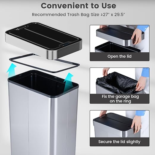 Goplus 16 Gallon Kitchen Trash Can, Stainless Steel Motion Sensor Garbage Can with Butterfly Lids, Slim Automatic Touchless Trash Bin for Kitchen Bedroom Stay Open, Soft Close, Sliver