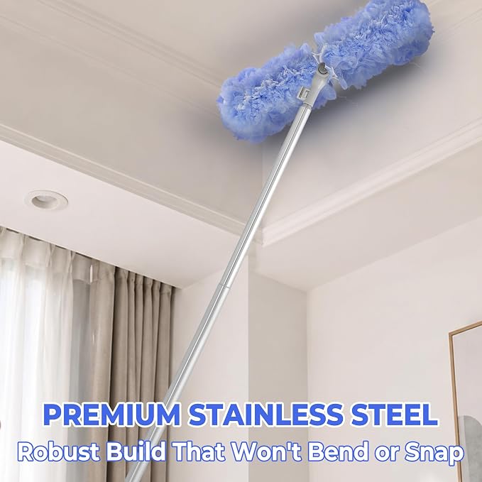 Duster Extended Handle & Long Duster, Compatible with Swiffer, 65.7" | Stainless Steel Extension Pole, Locking Angle Duster for Ceiling Fans, Blinds, Tall Cabinets & Home Cleaning Supplies,1 Pack