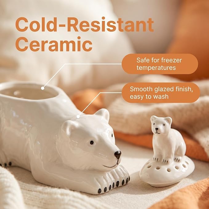 dgudgu Ceramic Bear Baking Soda Holder Deodorizer Fridge Odor Absorber | Cute ceramic mama and baby polar bear baking soda odor absorber container for fresh refrigerators and closets.
