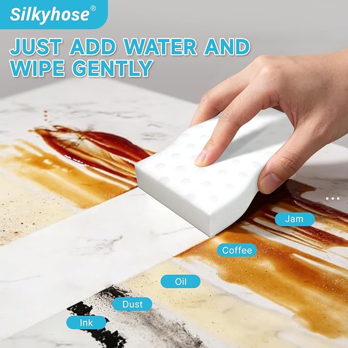 Silkyhose 30 Pack Melamine Sponge, 2X Density Magic Cleaning Eraser | Wave Ergonomic & Long-Lasting. Multi-Purpose Cleaner for Kitchen, Bathroom, Walls, Oven & Shoes.