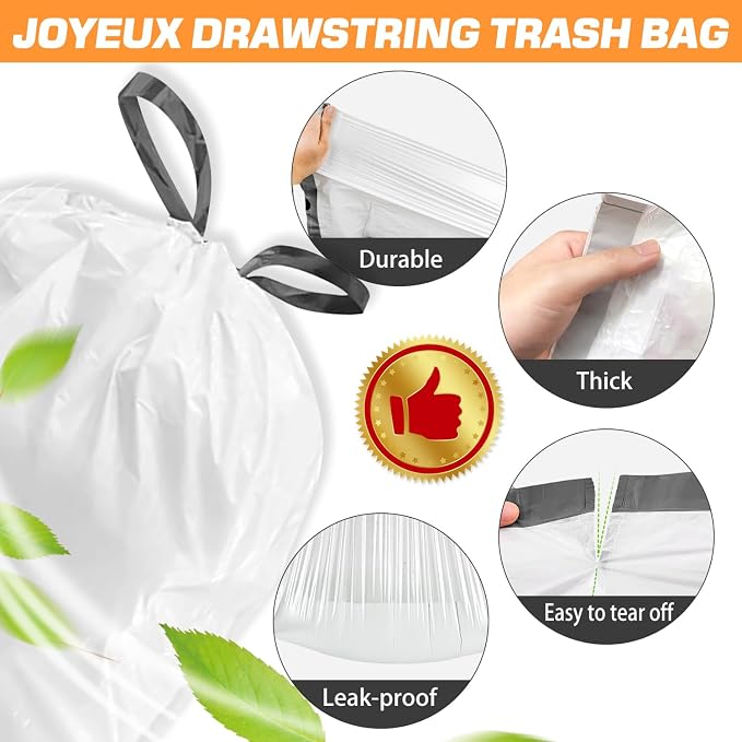 Small Trash Bags 4 Gallon - 60 Count Drawstring Unscented Small Garbage Bags, White Trash Can Liners for Bathroom, Bedroom, Office (Pack of 2)