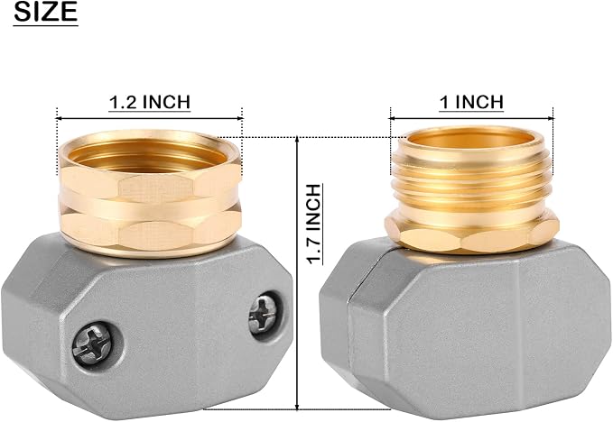 Zinc and Aluminum Male and Female Coupling, Fits All 5/8-Inch and 3/4-Inch Garden Hose Repair Fitting, 2 Pack(Female & Male) | Zinc and Aluminum Hose End Repair