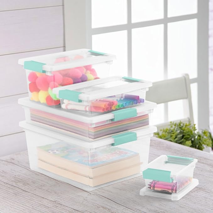 Sterilite Clip Box, Stackable Clear Plastic Bins- Mini, 12-Pack | Storage Containers with Latching Lids for Writing, Arts or Crafts Supplies - Home, Office, Classroom & Workshop Organization