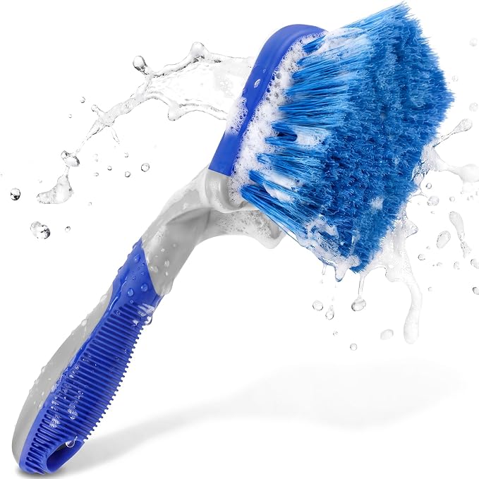 Car Wash Brush 10 Inch, Car Tire & Wheel Brush for Cleaning Wheels & Rim | Soft Bristle Car Wheel Cleaner Brush, Car Cleaning Scrub Brush for Car Detailing, Rv, Cars,Trucks,Bike