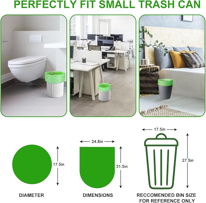 Recycle Trash-Bags 13-Gallon Tall Kitchen - Inwaysin 75 Count Unscented Biodegradable Garbage Bags Easy Tearing Compost Wastebasket Liners for Bathroom Bedroom Office, Clear Green
