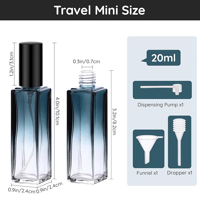 Segbeauty 20ML Travel Perfume Atomizer, 2pcs Portable Perfume Bottles Refillable, Empty Glass Spray Bottles for Dispensing Cologne Toiletries, Fine Mist Sample Bottle Sprayer for Traveling Outgoing