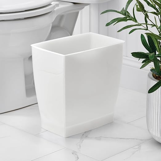 iDesign Small Plastic Bathroom Trash Can, Clear Frost | Slim Rectangle, For Bedroom, For Office, For Dorm